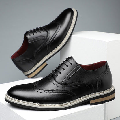 Brogue Carved Color Matching Leather Shoes