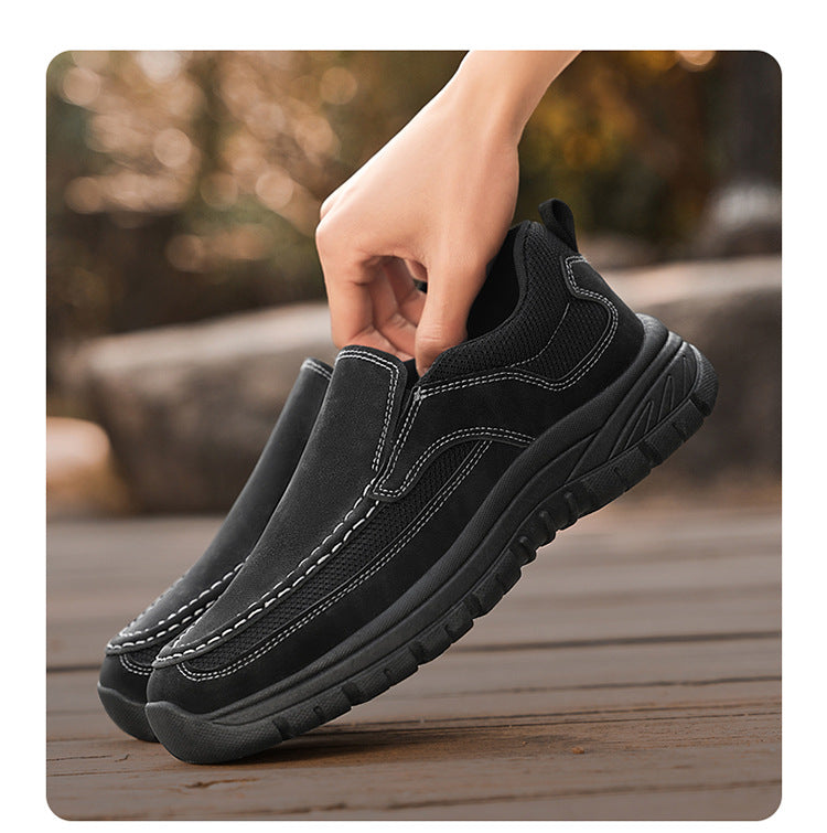 Men's Slip-On Suede Loafers with Mesh Upper and Textured Sole