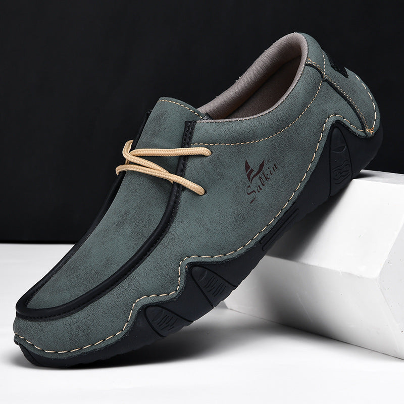 Men's Casual Suede Loafers with Contrast Stitching and Textured Sole
