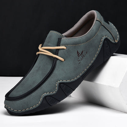 Men's Casual Suede Loafers with Contrast Stitching and Textured Sole