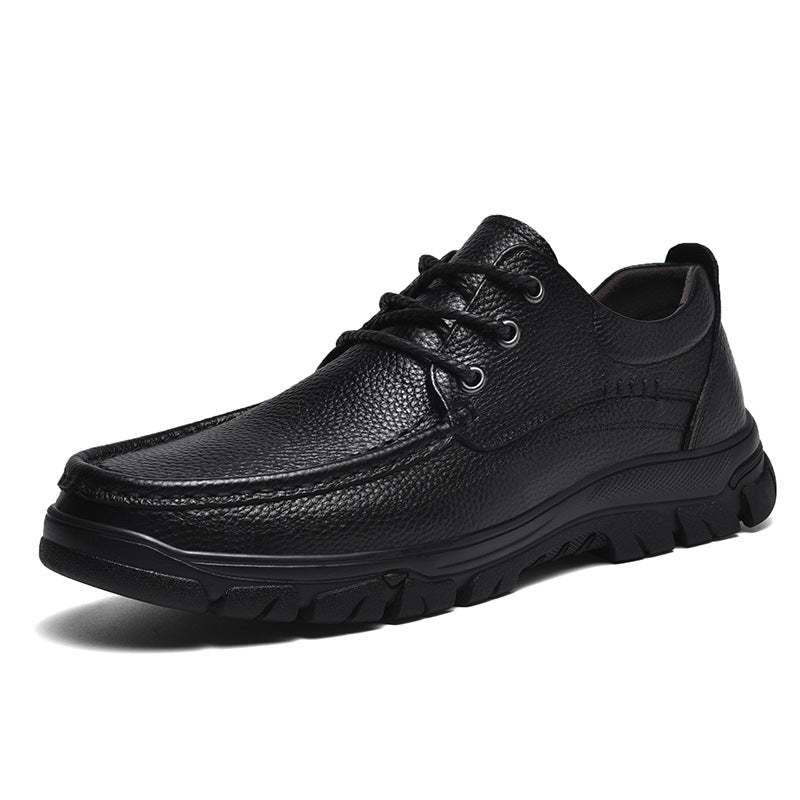 Pure black cowhide business casual leather shoes