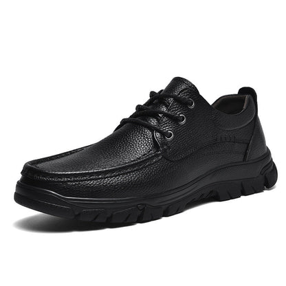 Pure black cowhide business casual leather shoes
