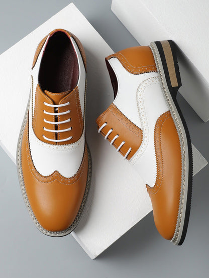 Brogue Carved Color Matching Leather Shoes