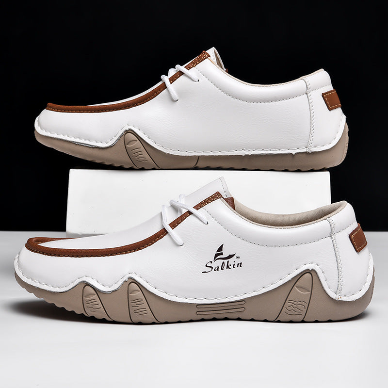 Men's Casual Suede Loafers with Contrast Stitching and Textured Sole