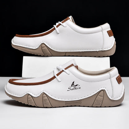 Men's Casual Suede Loafers with Contrast Stitching and Textured Sole