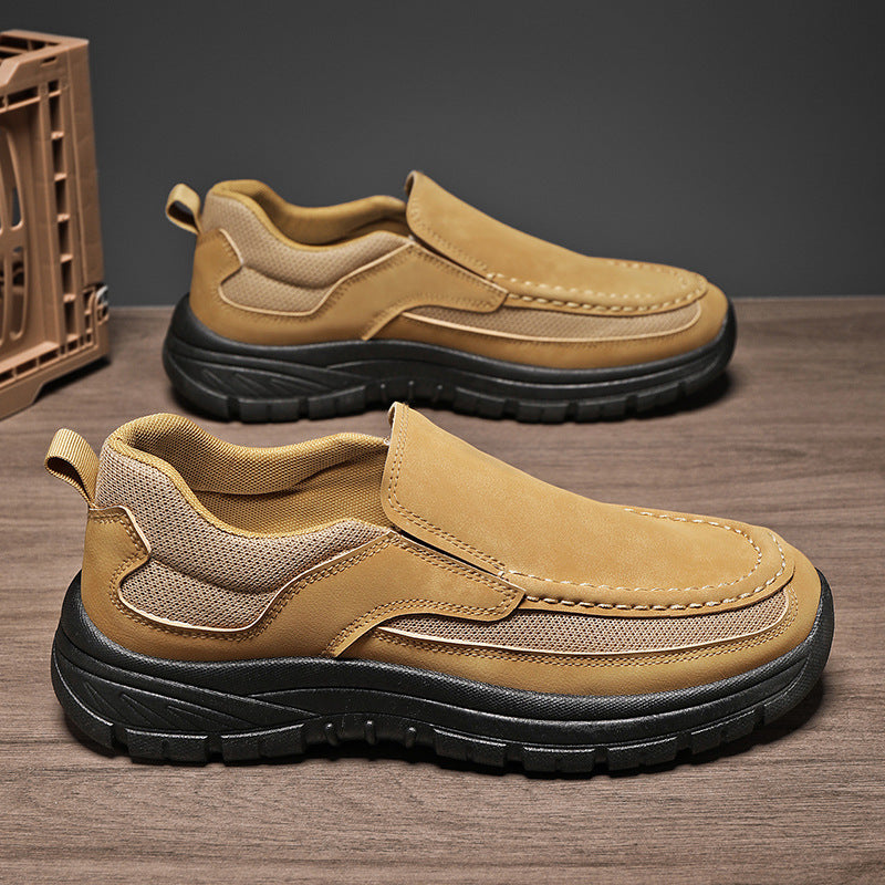 Men's Slip-On Suede Loafers with Mesh Upper and Textured Sole