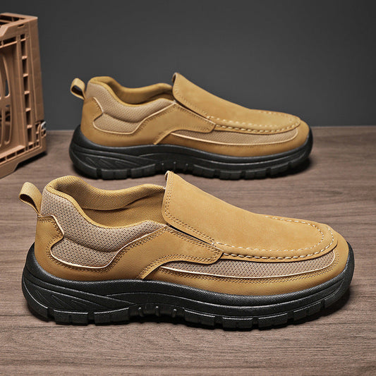 Men's Slip-On Suede Loafers with Mesh Upper and Textured Sole