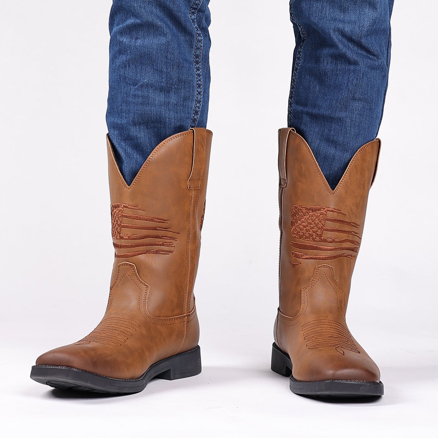 Classic Embroidered Vintage Wide Toe Western Cowboy Boots