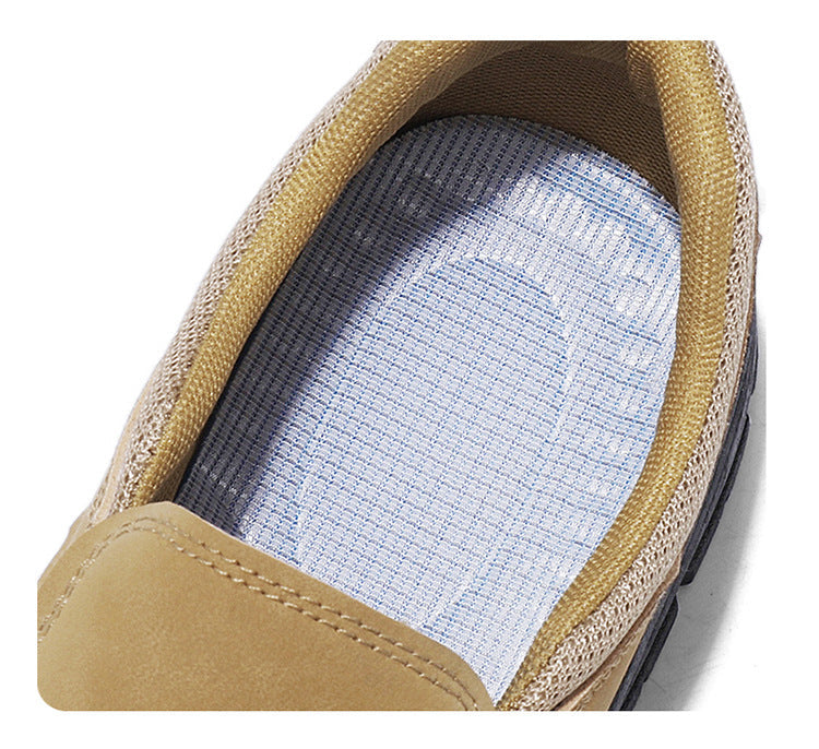 Men's Slip-On Suede Loafers with Mesh Upper and Textured Sole