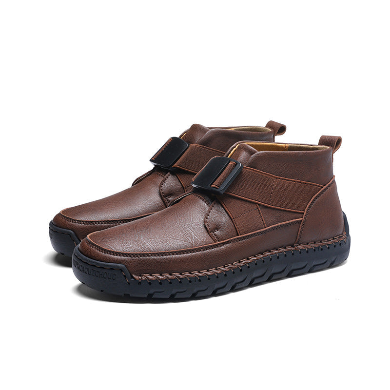 Men's leather high top slip-on shoes
