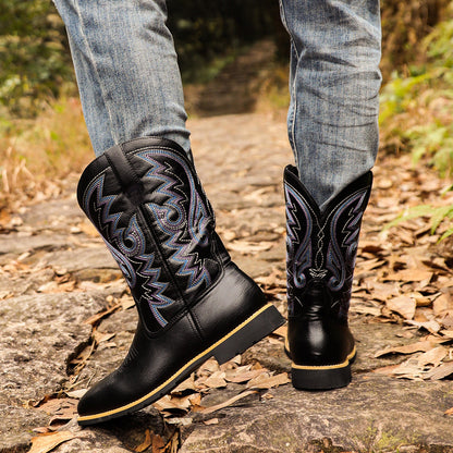 Embroidered Handmade Vintage Wide Toe Western Cowboy Boots
