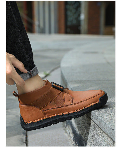 Men's leather high top slip-on shoes