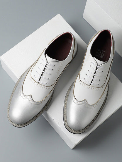 Brogue Carved Color Matching Leather Shoes