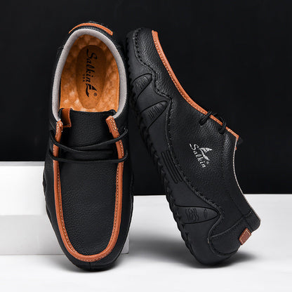 Men's Casual Suede Loafers with Contrast Stitching and Textured Sole