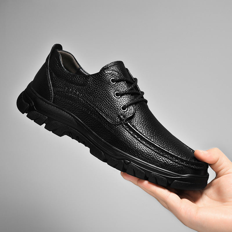 Pure black cowhide business casual leather shoes