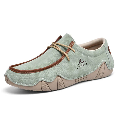 Men's Casual Suede Loafers with Contrast Stitching and Textured Sole