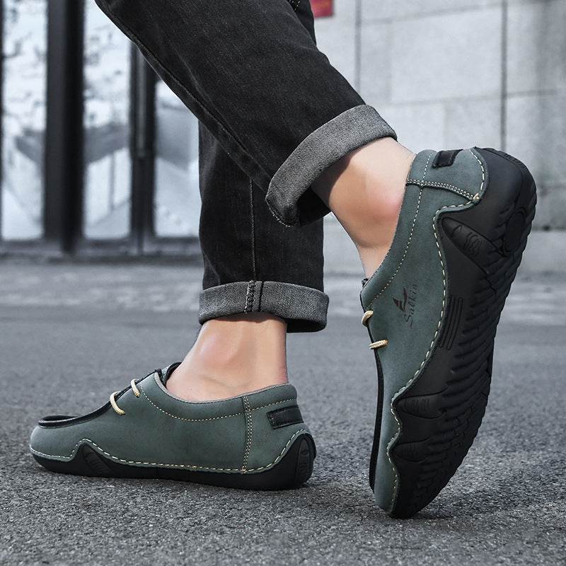 Men's Casual Suede Loafers with Contrast Stitching and Textured Sole