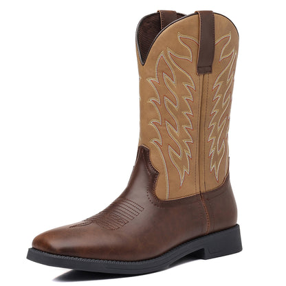Classic Embroidered Vintage Wide Toe Western Cowboy Boots