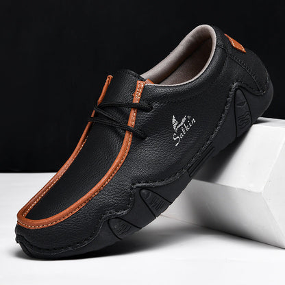 Men's Casual Suede Loafers with Contrast Stitching and Textured Sole