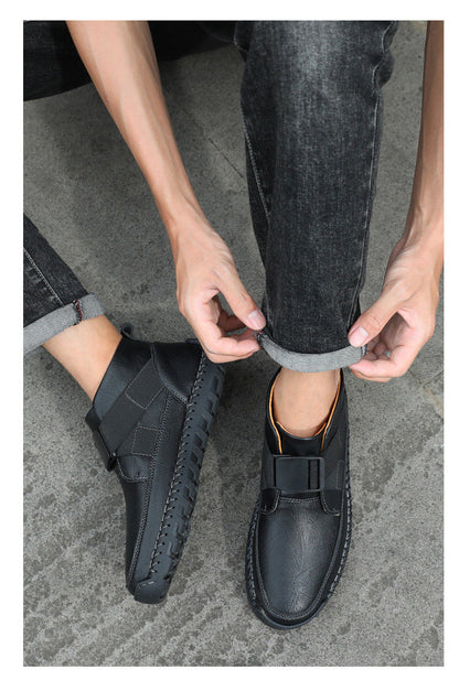 Men's leather high top slip-on shoes