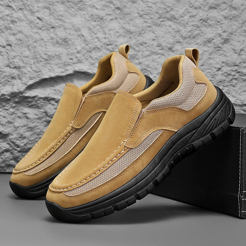 Men's Slip-On Suede Loafers with Mesh Upper and Textured Sole