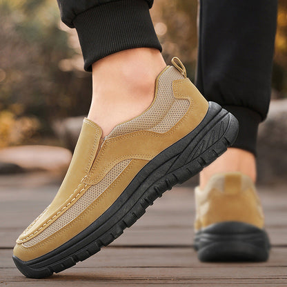 Men's Slip-On Suede Loafers with Mesh Upper and Textured Sole