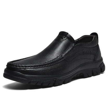 Pure black cowhide business casual leather shoes