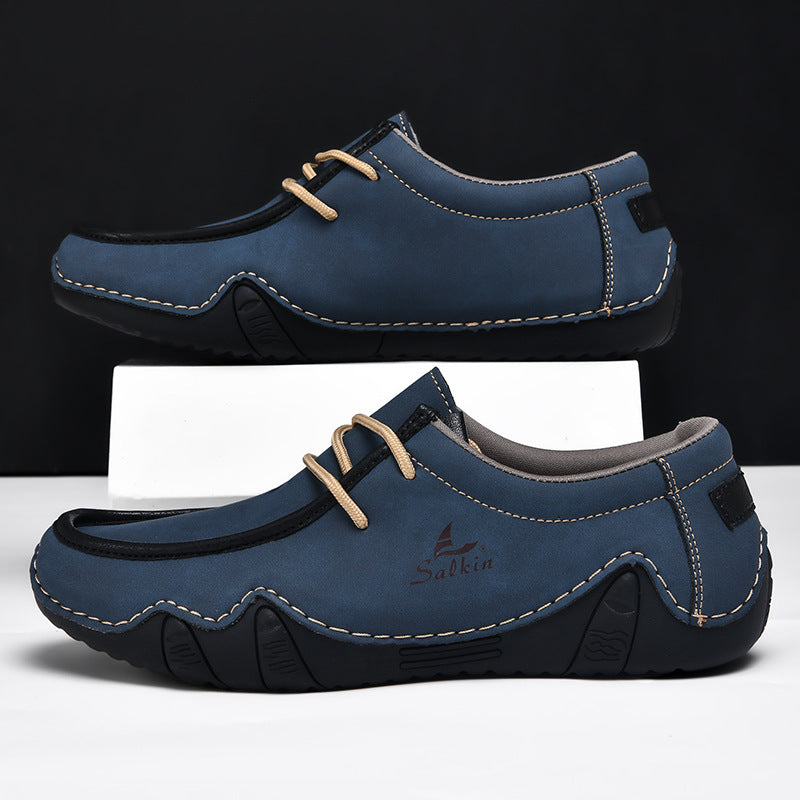 Men's Casual Suede Loafers with Contrast Stitching and Textured Sole