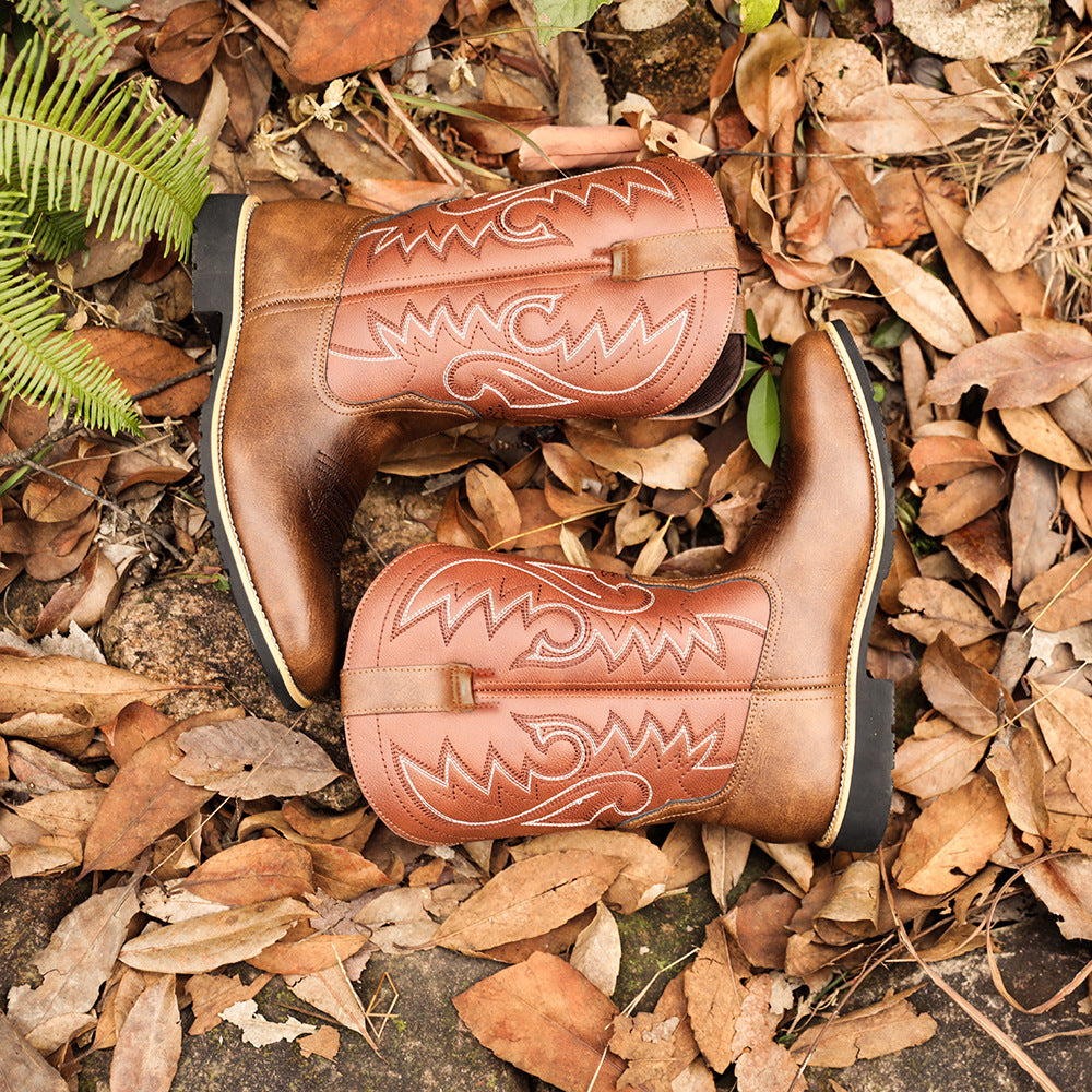 Embroidered Handmade Vintage Wide Toe Western Cowboy Boots