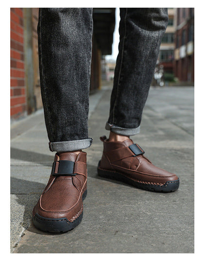 Men's leather high top slip-on shoes