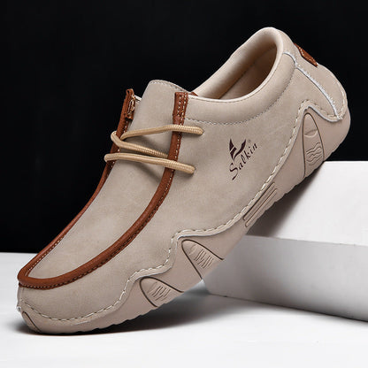 Men's Casual Suede Loafers with Contrast Stitching and Textured Sole