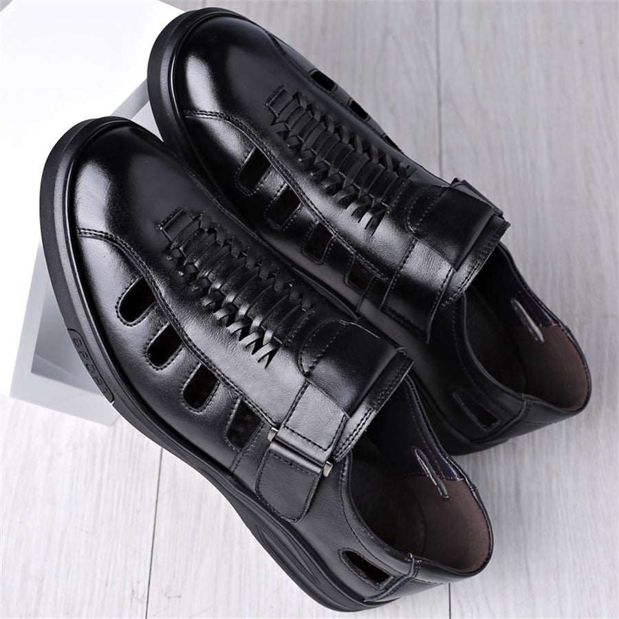Men's Leather Sandals with Woven Detailing and Adjustable Buckle Strap