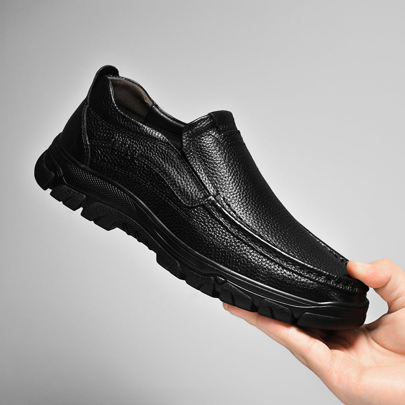 Pure black cowhide business casual leather shoes