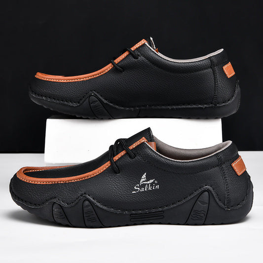 Men's Casual Suede Loafers with Contrast Stitching and Textured Sole