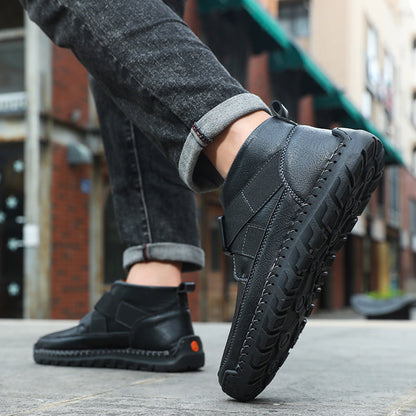 Men's leather high top slip-on shoes