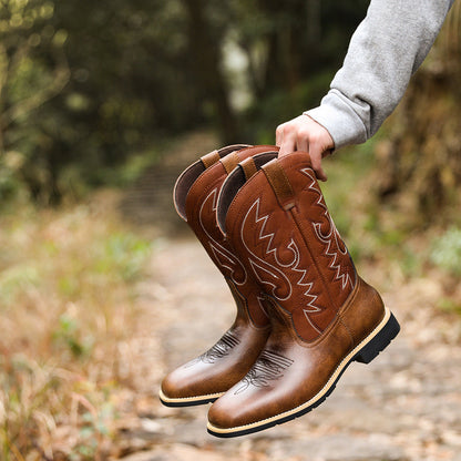 Embroidered Handmade Vintage Wide Toe Western Cowboy Boots