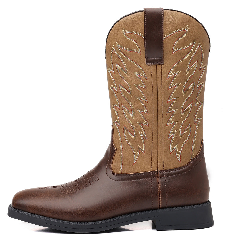 Classic Embroidered Vintage Wide Toe Western Cowboy Boots