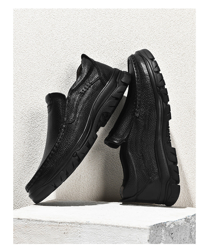 Pure black cowhide business casual leather shoes