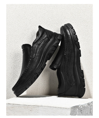 Pure black cowhide business casual leather shoes