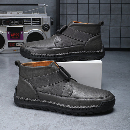 Men's leather high top slip-on shoes