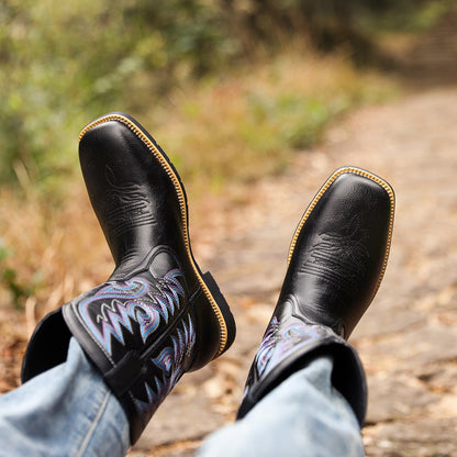 Embroidered Handmade Vintage Wide Toe Western Cowboy Boots
