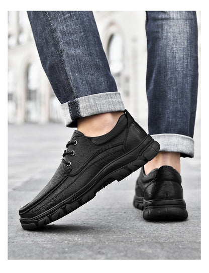Pure black cowhide business casual leather shoes