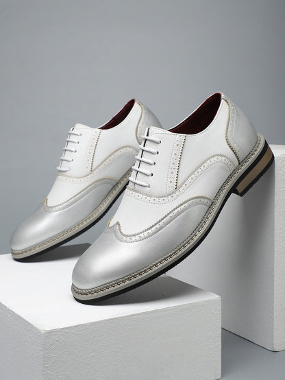 Brogue Carved Color Matching Leather Shoes