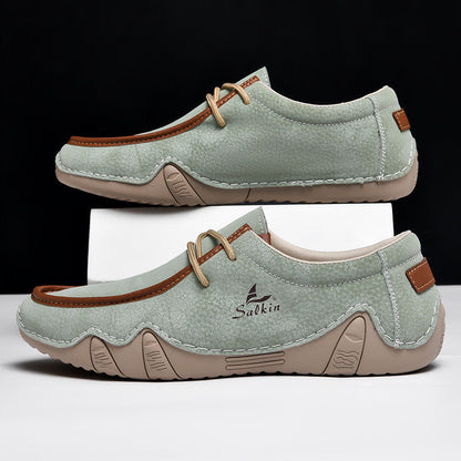 Men's Casual Suede Loafers with Contrast Stitching and Textured Sole