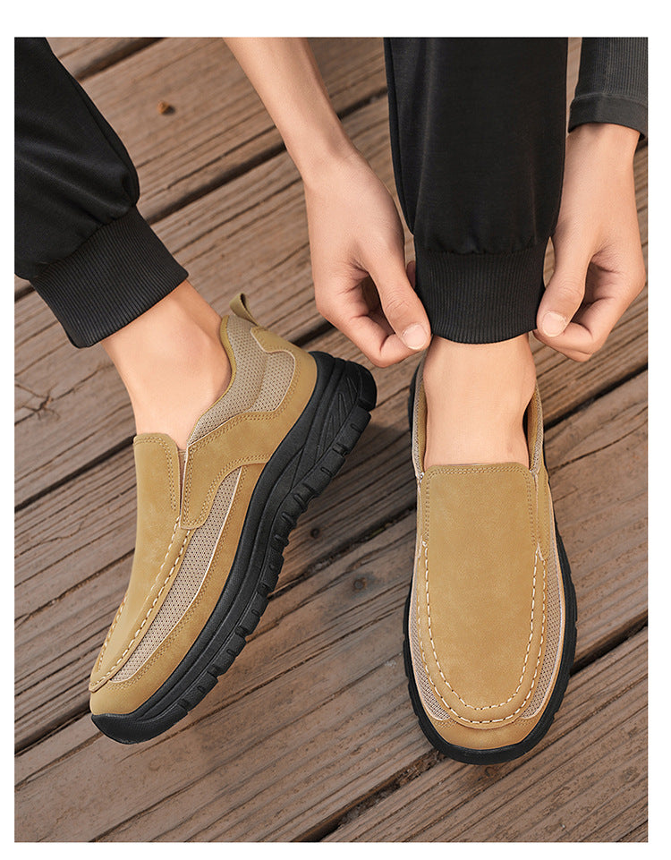 Men's Slip-On Suede Loafers with Mesh Upper and Textured Sole