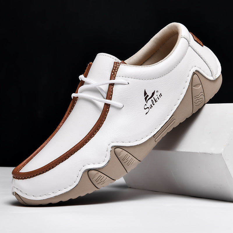 Men's Casual Suede Loafers with Contrast Stitching and Textured Sole