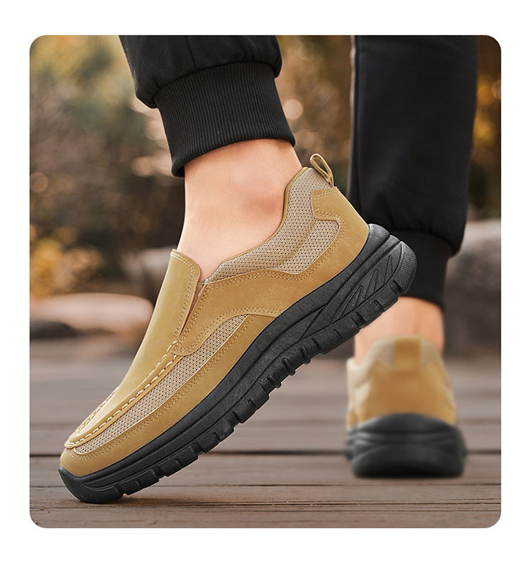 Men's Slip-On Suede Loafers with Mesh Upper and Textured Sole