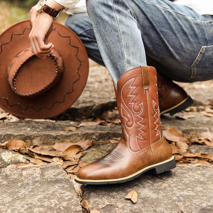 Embroidered Handmade Vintage Wide Toe Western Cowboy Boots