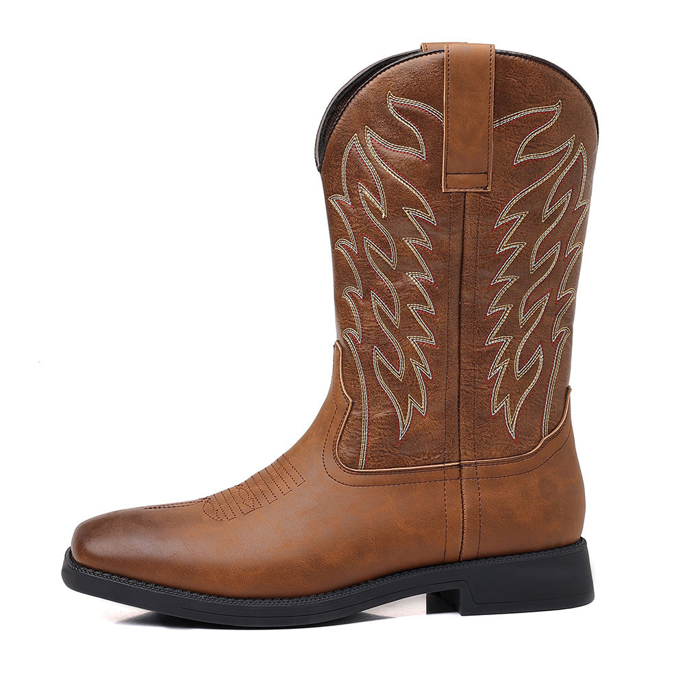 Classic Embroidered Vintage Wide Toe Western Cowboy Boots
