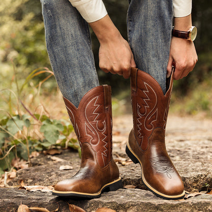 Embroidered Handmade Vintage Wide Toe Western Cowboy Boots
